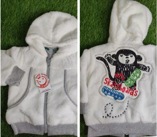 Baby Jacket Baby Boy Winter Season full sleeve white with grey lining double Sided print