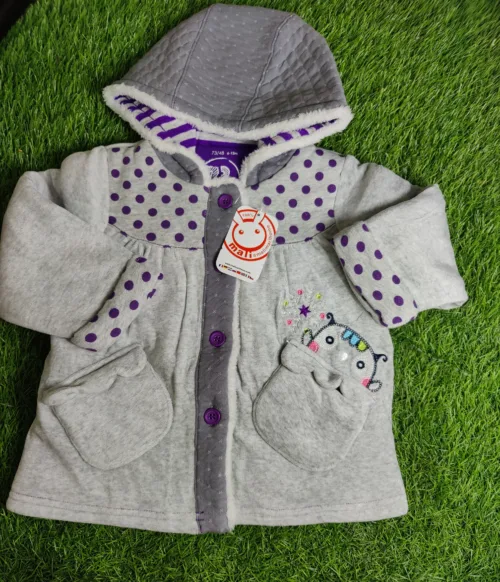 Baby Jacket Baby Girl Winter Season full sleeve grey with purple dots