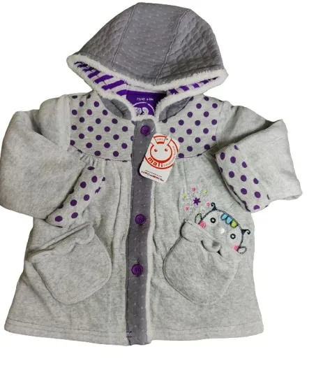 Baby Jacket Baby Girl Winter Season full sleeve grey with purple dots Baby Jacket Baby Girl Winter Season full sleeve grey with purple dots