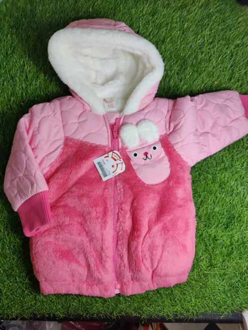 Baby Jacket Baby Girl winter Season full sleeve pink with white inner rabbit velvet