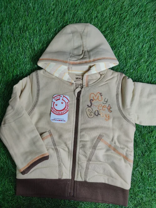 Baby Jacket unisex Winter Season full sleeve light brown with dark brown lining hoodie