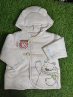 Baby Jacket unisex Winter Season full sleeve white with bear hoodie