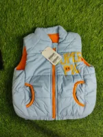 Baby Jacket unisex Winter Season sleeve less light blue with orange lining puffy