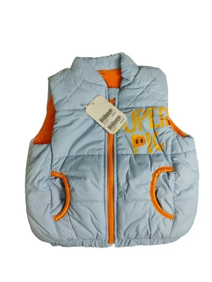 Baby Jacket unisex Winter Season sleeve less light blue with orange lining puffy Baby Jacket unisex Winter Season sleeve less light blue with orange lining puffy