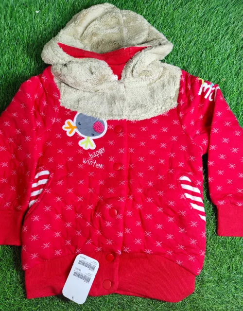 Baby Jacket unisex winter Season full sleeve red with brown collar hoodie