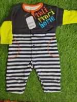 Baby Romper Baby Boy Mid Season full sleeve black horizontal lines parrot green arms