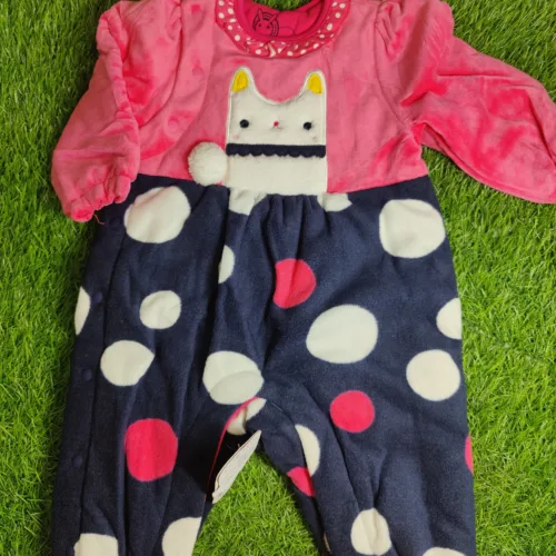 Baby Romper Baby Girl Winter Season full sleeve pink and black with white dots