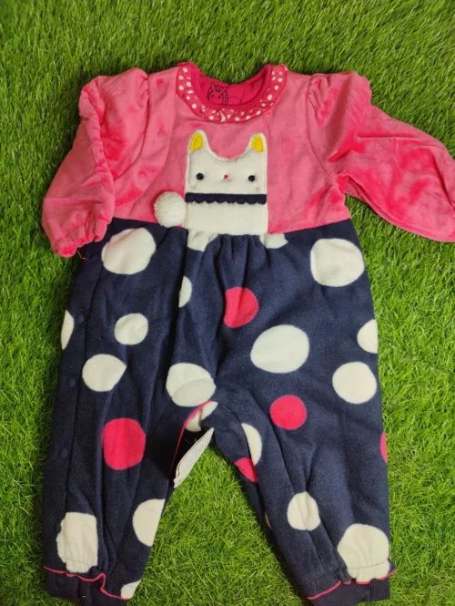 Baby Romper Baby Girl Winter Season full sleeve pink and black with white dots
