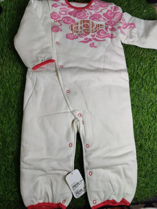 Baby Romper Baby Girl Winter Season full sleeve White with pink flower design