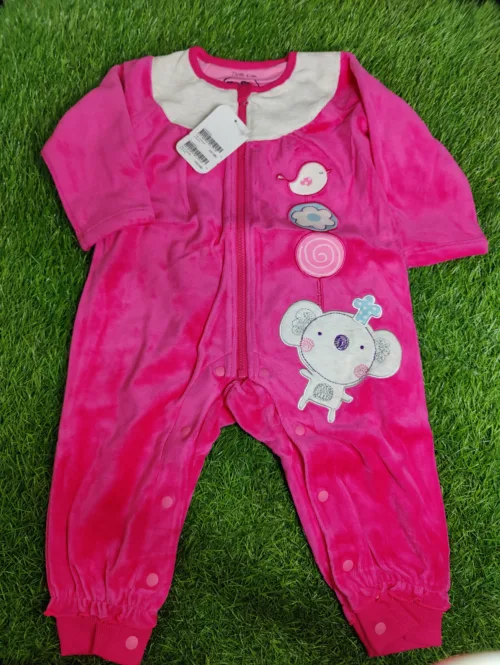 Baby Romper Baby Girl Winter Season full sleeve Shocking pink with white collar