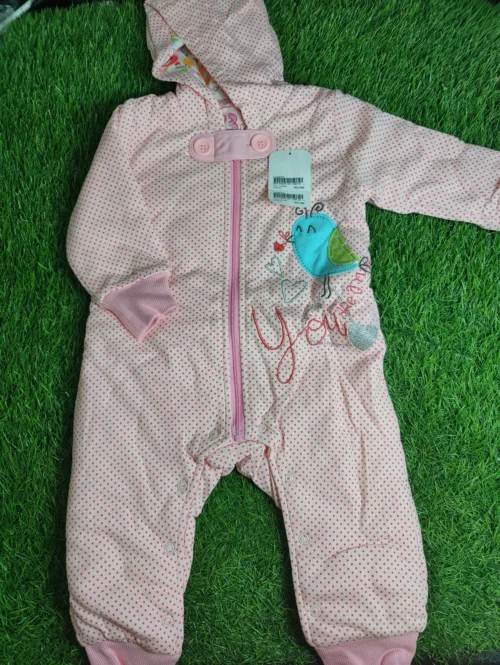 Baby Romper Baby Girl Winter Season full sleeve pink with dot hoodie