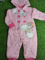 Baby Romper Baby Girl Winter Season full sleeve pink with sheep dark pin lining hoodie