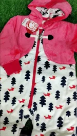 Baby Romper Baby Girl Winter Season full sleeve white with pink jacket design