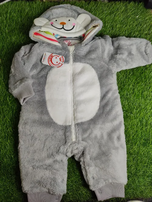 Baby Romper Baby unisex Winter Season full sleeve gray rabbit hoodie