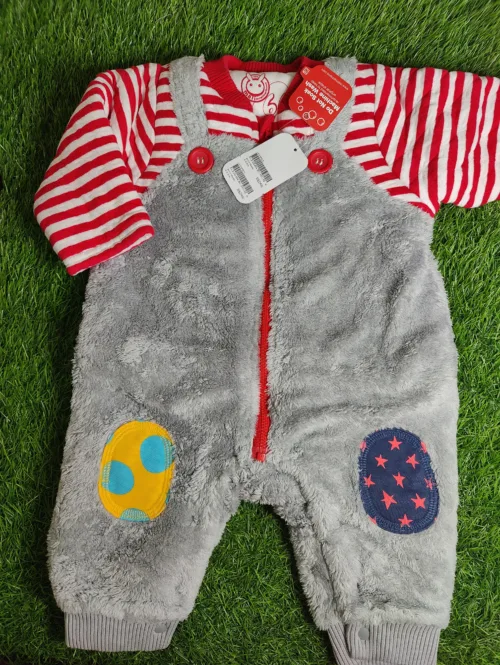 Baby Romper Baby unisex Winter Season full sleeve grey and red lines arms with straps
