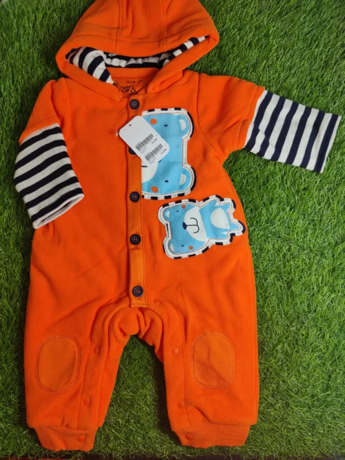 Baby Romper Baby unisex Winter Season full sleeve orange with black and white strips arms
