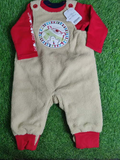 Baby Romper Baby unisex Winter Season full sleeve white and red arms with straps