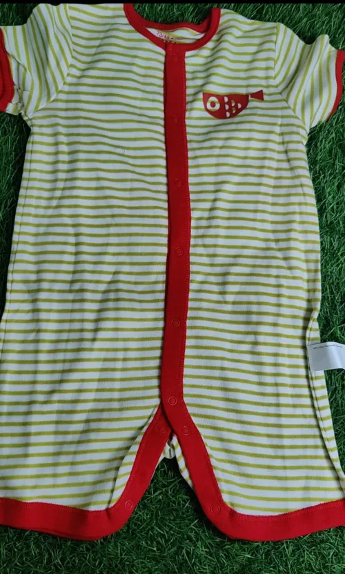 Baby Romper Baby unisex summer Season Half saleev half white red lining horizontal lines