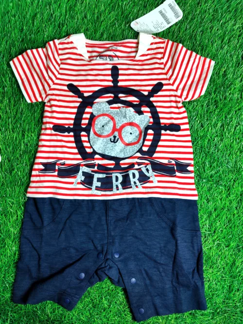 Baby Romper Boy summer half sleeve Red lines with navy blue sailor