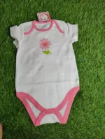 Baby Romper Girl summer half sleeve white with pink lining