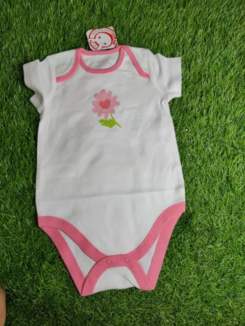 Baby Romper Girl summer half sleeve white with pink lining