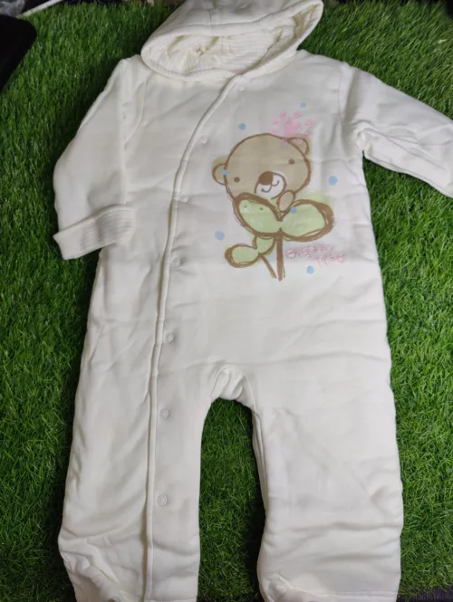 Baby Romper Girl winter full sleeve white with flower hoodie