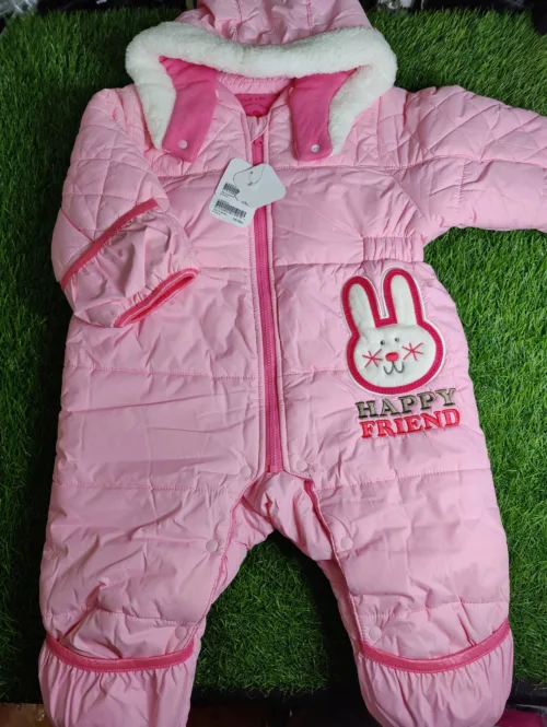 Baby Romper baby Girl winter Season full sleeve pink with dark pink lining hoodie
