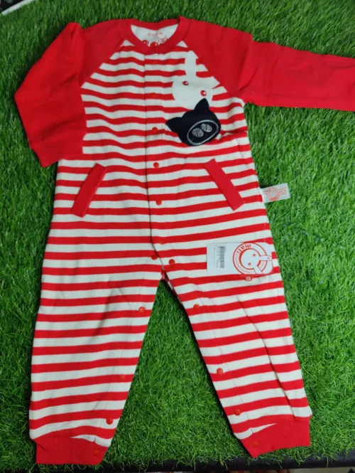 Baby Romper baby boy Summer Full sleeve red lines with black cat