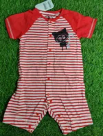 Baby Romper baby boy Summer half sleeve red lines with black cat