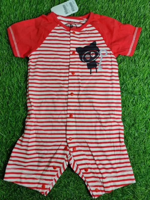 Baby Romper baby boy Summer half sleeve red lines with black cat