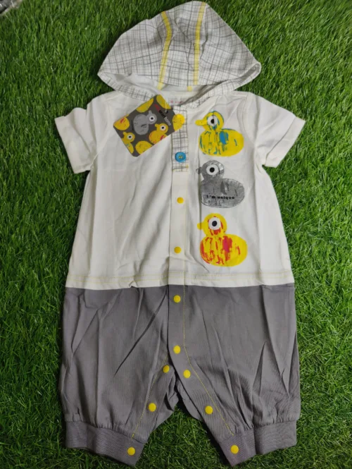 Baby Romper baby boy Summer half sleeve white and grey with ducks