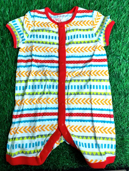 Baby Romper boy summer half sleeve horizontal lines red lining