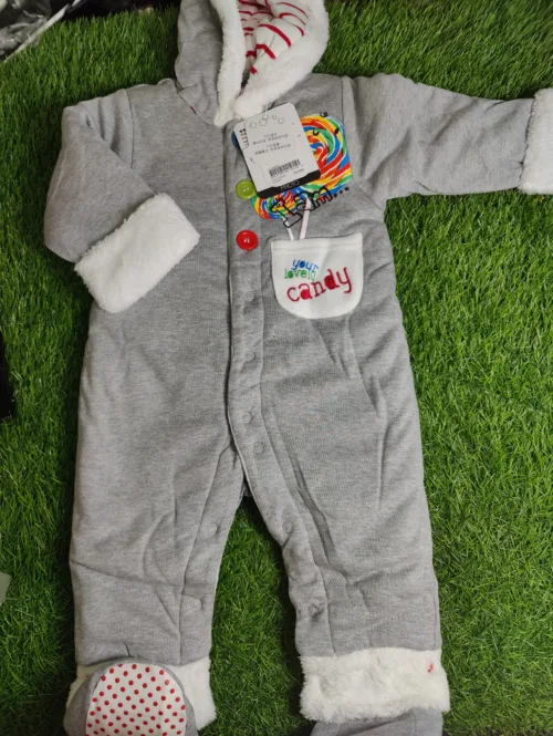 Baby Romper unisex Winter Season full sleeve grey with white with shoes