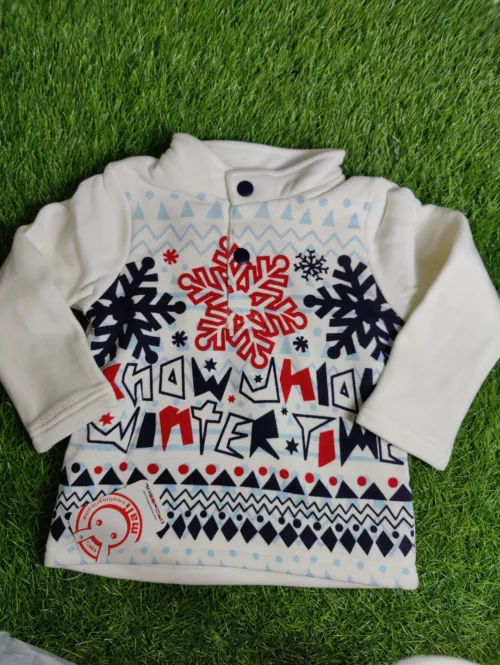 Baby Shirt Girl Winter Season full sleeve white color snow design