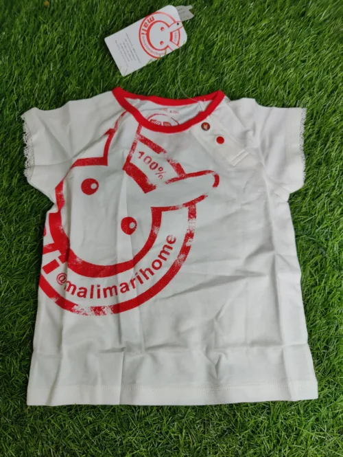 Baby Shirt Girl summer half sleeve white with red rabbit