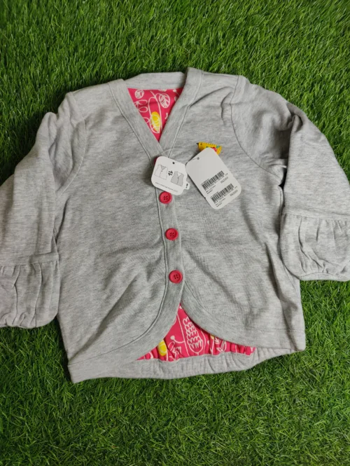 Baby Shirt Girl winter Season full sleeve light grey with pink buttons
