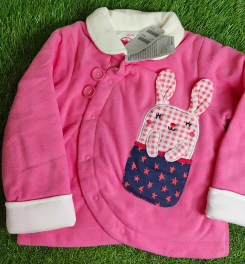 Baby Shirt Girl winter Season full sleeve pink with white sleeve velvet