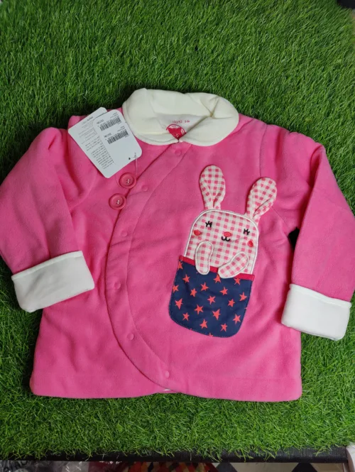 Baby Shirt Girl winter Season full sleeve pink with white sleeves bunny design