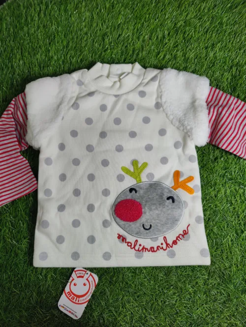 Baby Shirt baby Boy winter full sleeve white grey dots with red arms