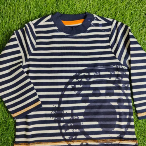Baby Shirt baby boy Mid Season full sleeve white and dark blue lines