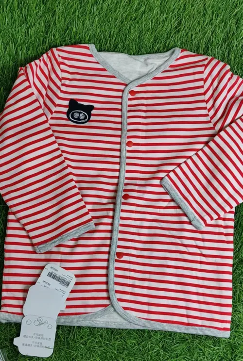 Baby Shirt baby boy Summer Full sleeve red lines with grey lining