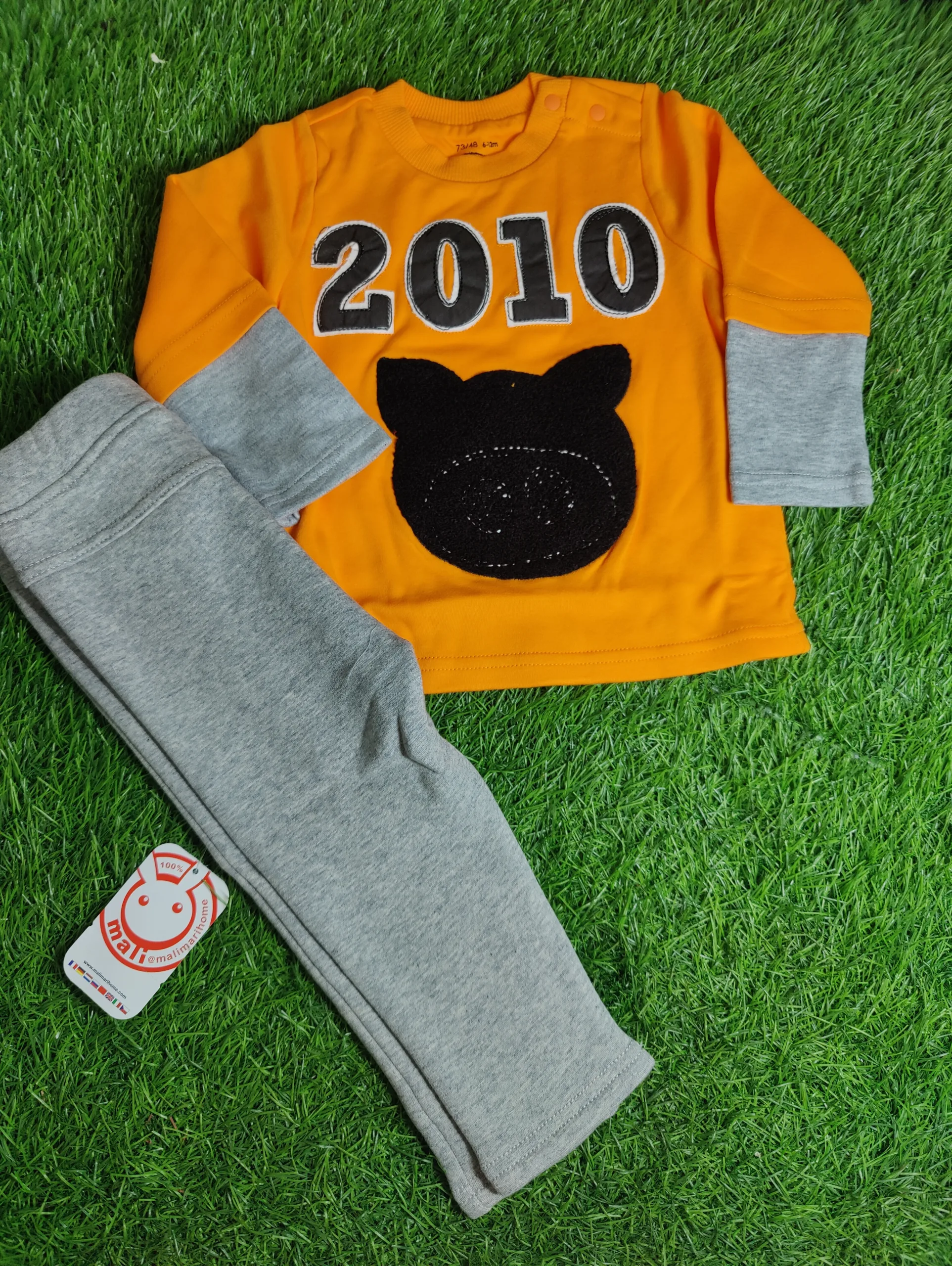 Baby Suite Baby Boy Winter Season full sleeve orange with gray sleeve shirt with gray trouser Baby Suite Baby Boy Winter Season full sleeve orange with gray sleeve shirt with gray trouser