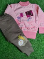 Baby Suite Baby Girl Winter Season full sleeve pink shirt with grey trouser