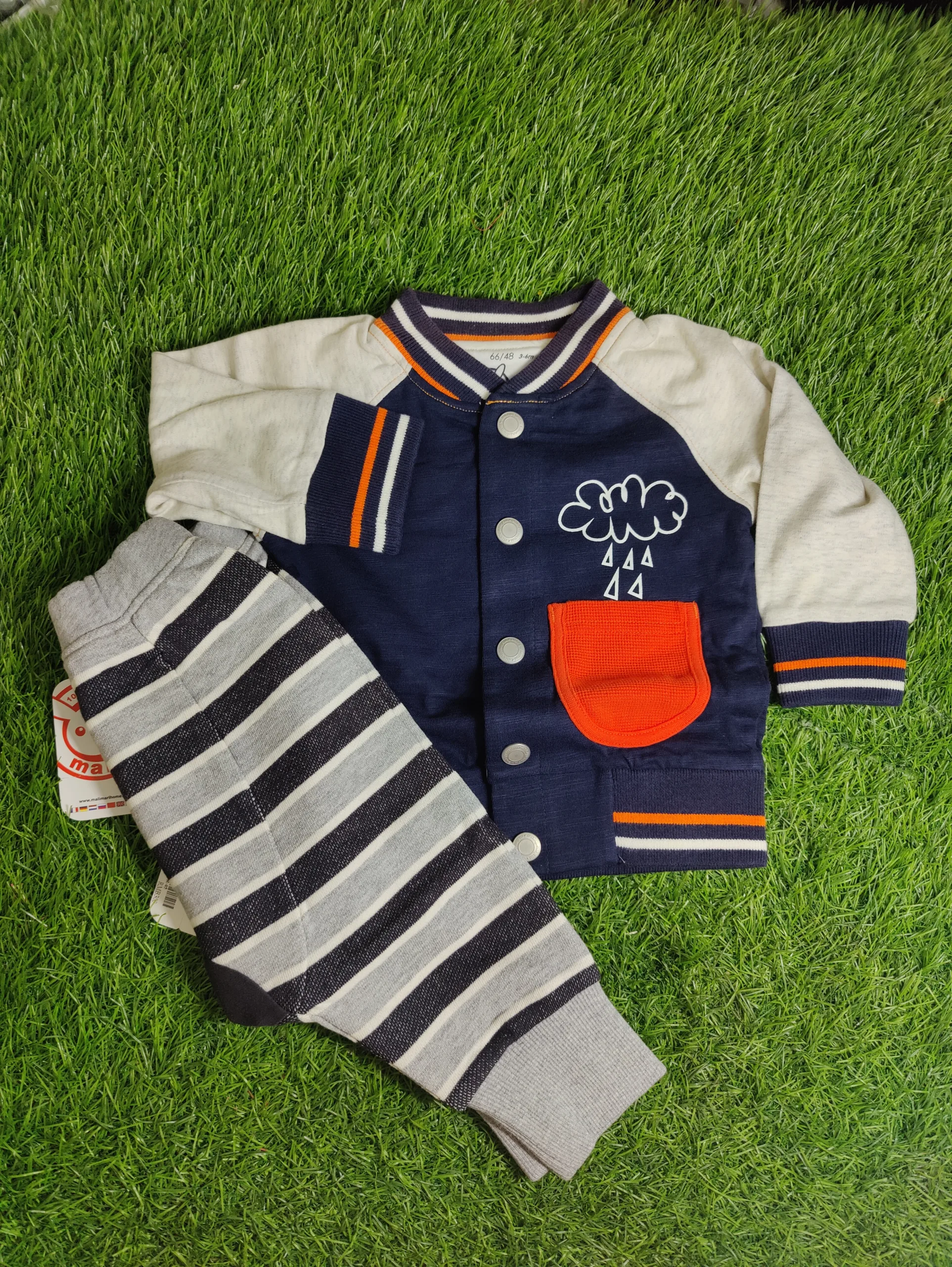 Baby Suite Boy Winter full sleeve white and navy blue with lining trousers Baby Suite Boy Winter full sleeve white and navy blue with lining trousers