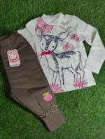 Baby Suite baby Girl winter full sleeve white deer shirt and dark grey trousers