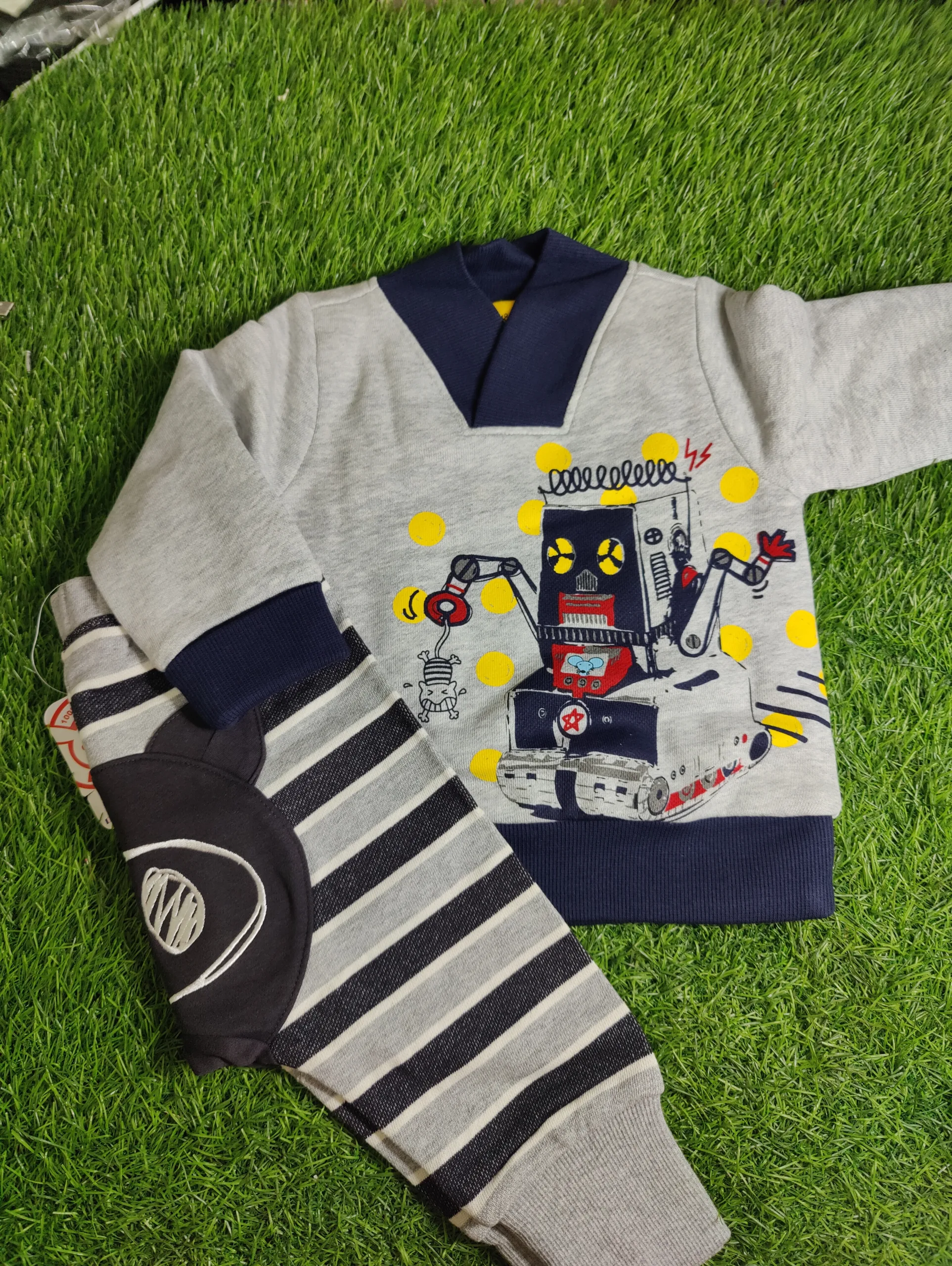 Baby Suite baby boy winter full sleeve grey with black lining and lining trouser Baby Suite baby boy winter full sleeve grey with black lining and lining trouser