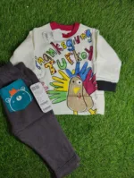Baby Suite unisex Mid Season full sleeve white shirt funky colors with dark dark grey trousers