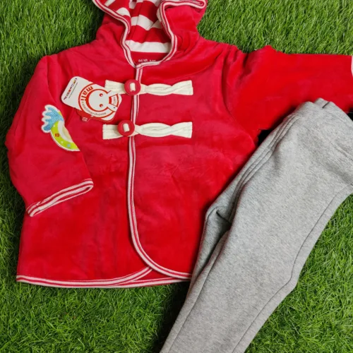 Baby Suite unisex winter full sleeve red shirt and Grey trouser