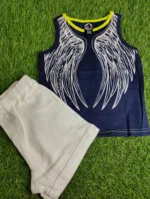 Baby suite unisex Summer sleeve less navy blue angle with gray shorts