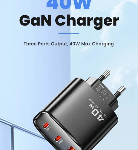 40W GaN USB-C Charger Dual Port QC 4.0 Quick Charge Fast Phone Charger